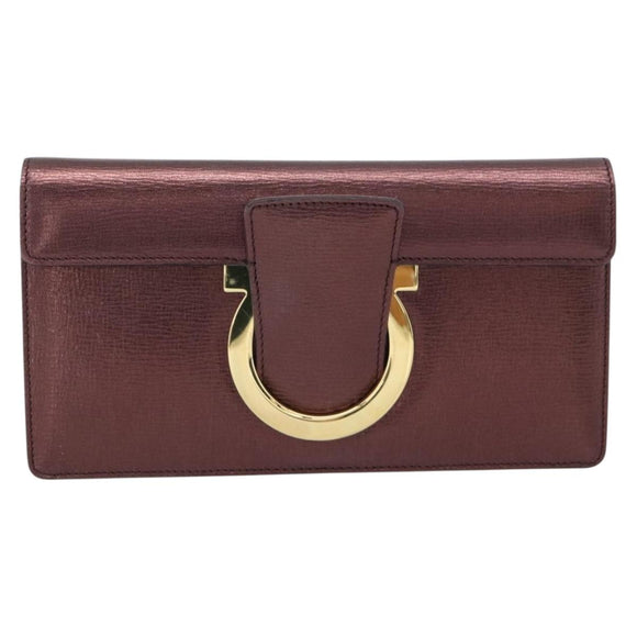 Salvatore Ferragamo Gancini Chain Shoulder Bag Leather Brown Gold Auth 187281V