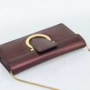 Salvatore Ferragamo Gancini Chain Shoulder Bag Leather Brown Gold Auth 187281V-6