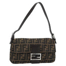 FENDI Zucca Canvas Mamma Baguette Shoulder Bag Black Brown Auth 187283V-1