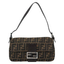 FENDI Zucca Canvas Mamma Baguette Shoulder Bag Black Brown Auth 187283V-2