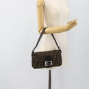 FENDI Zucca Canvas Mamma Baguette Shoulder Bag Black Brown Auth 187283V-22