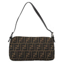 FENDI Zucca Canvas Mamma Baguette Shoulder Bag Black Brown Auth 187283V-3