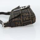 FENDI Zucca Canvas Mamma Baguette Shoulder Bag Black Brown Auth 187283V-4