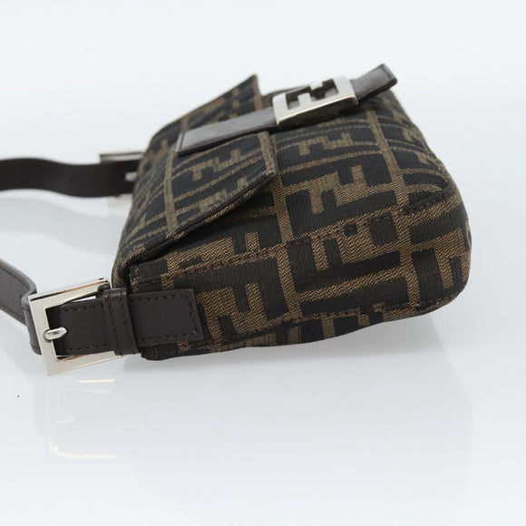 FENDI Zucca Canvas Mamma Baguette Shoulder Bag Black Brown Auth 187283V