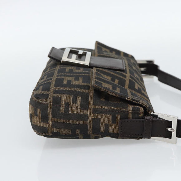 FENDI Zucca Canvas Mamma Baguette Shoulder Bag Black Brown Auth 187283V