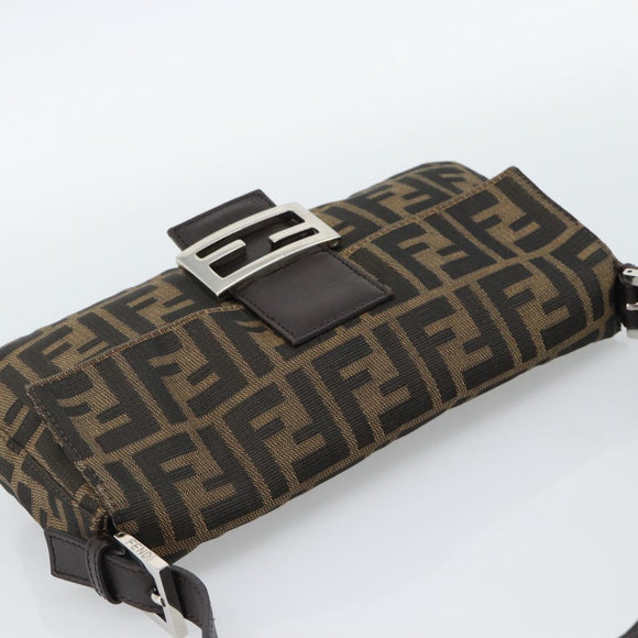 FENDI Zucca Canvas Mamma Baguette Shoulder Bag Black Brown Auth 187283V