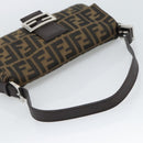 FENDI Zucca Canvas Mamma Baguette Shoulder Bag Black Brown Auth 187283V-7