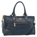 PRADA Hand Bag Leather 2way Blue Gold Auth 187288V-1