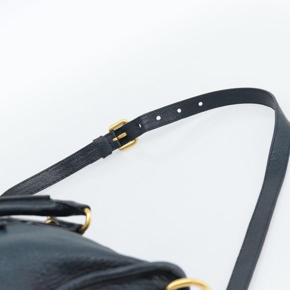 PRADA Hand Bag Leather 2way Blue Gold Auth 187288V
