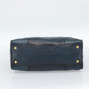 PRADA Hand Bag Leather 2way Blue Gold Auth 187288V-5
