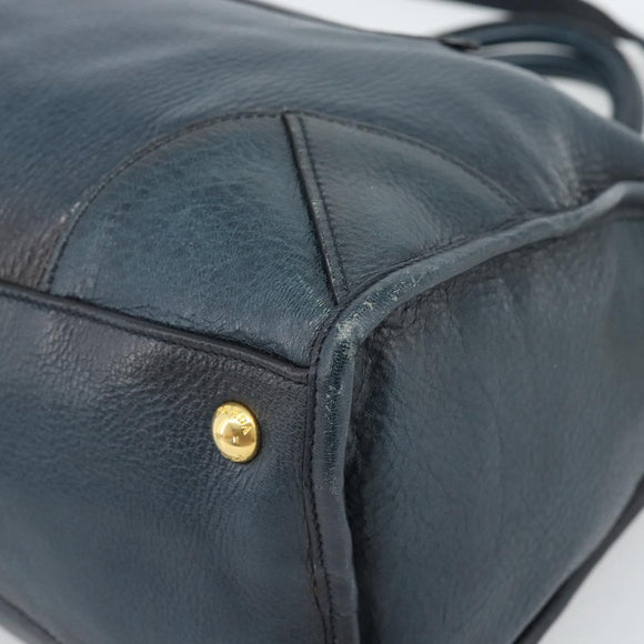 PRADA Hand Bag Leather 2way Blue Gold Auth 187288V