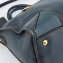 PRADA Hand Bag Leather 2way Blue Gold Auth 187288V-16