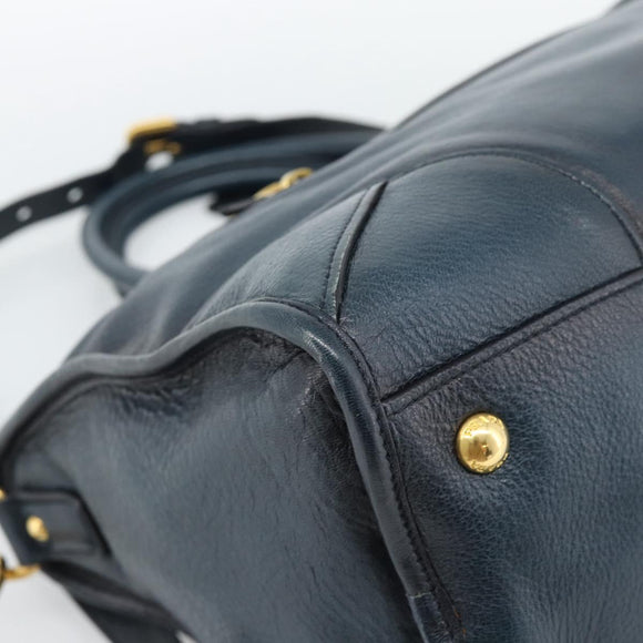 PRADA Hand Bag Leather 2way Blue Gold Auth 187288V
