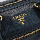 PRADA Hand Bag Leather 2way Blue Gold Auth 187288V-20