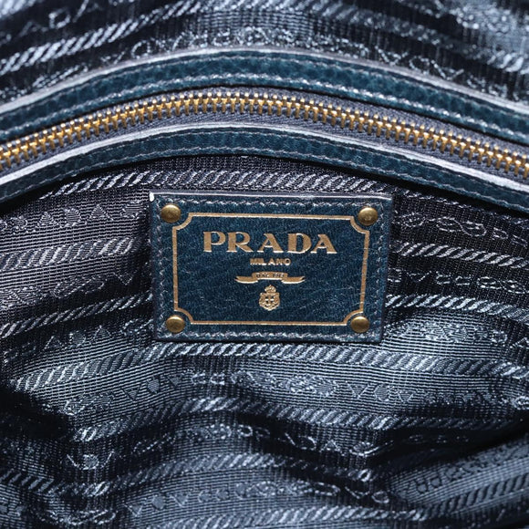 PRADA Hand Bag Leather 2way Blue Gold Auth 187288V