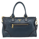 PRADA Hand Bag Leather 2way Blue Gold Auth 187288V-13