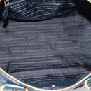 PRADA Hand Bag Leather 2way Blue Gold Auth 187288V-10