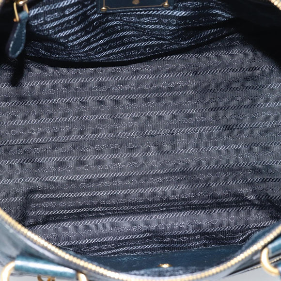 PRADA Hand Bag Leather 2way Blue Gold Auth 187288V