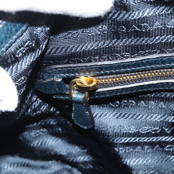 PRADA Hand Bag Leather 2way Blue Gold Auth 187288V