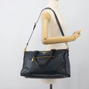 PRADA Hand Bag Leather 2way Blue Gold Auth 187288V-29