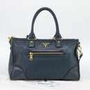 PRADA Hand Bag Leather 2way Blue Gold Auth 187288V-12