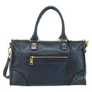 PRADA Hand Bag Leather 2way Blue Gold Auth 187288V-2