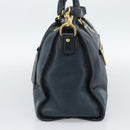 PRADA Hand Bag Leather 2way Blue Gold Auth 187288V-3