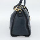 PRADA Hand Bag Leather 2way Blue Gold Auth 187288V-4