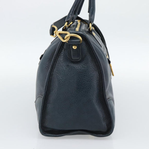 PRADA Hand Bag Leather 2way Blue Gold Auth 187288V