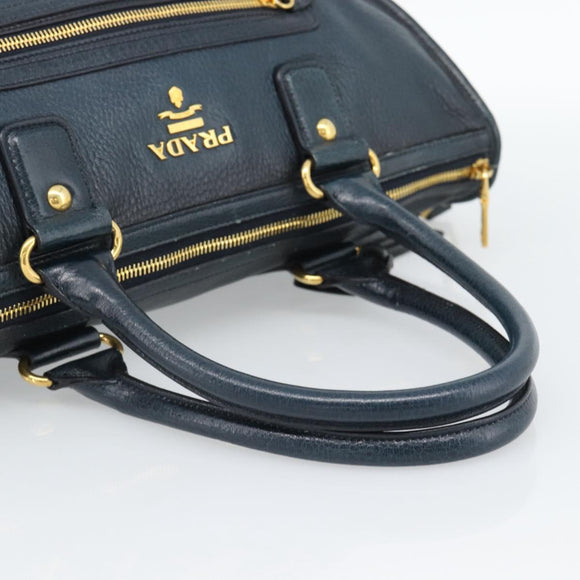 PRADA Hand Bag Leather 2way Blue Gold Auth 187288V