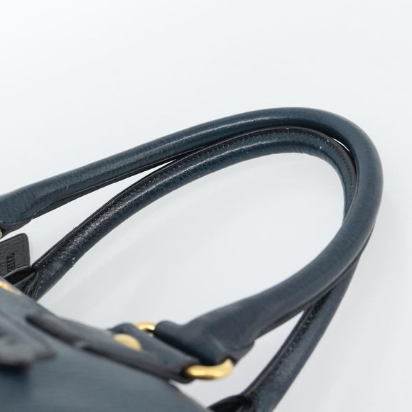 PRADA Hand Bag Leather 2way Blue Gold Auth 187288V