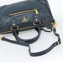 PRADA Hand Bag Leather 2way Blue Gold Auth 187288V-8