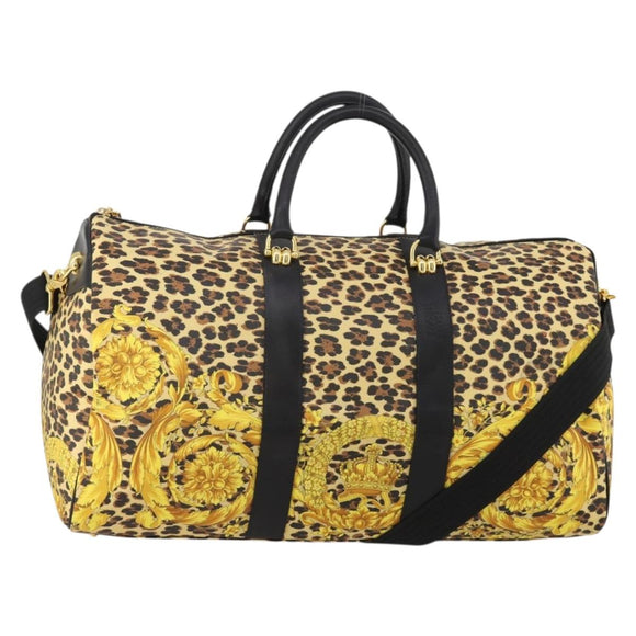 Gianni Versace Boston Bag PVC Canvas 2way Yellow Gold Auth 187294