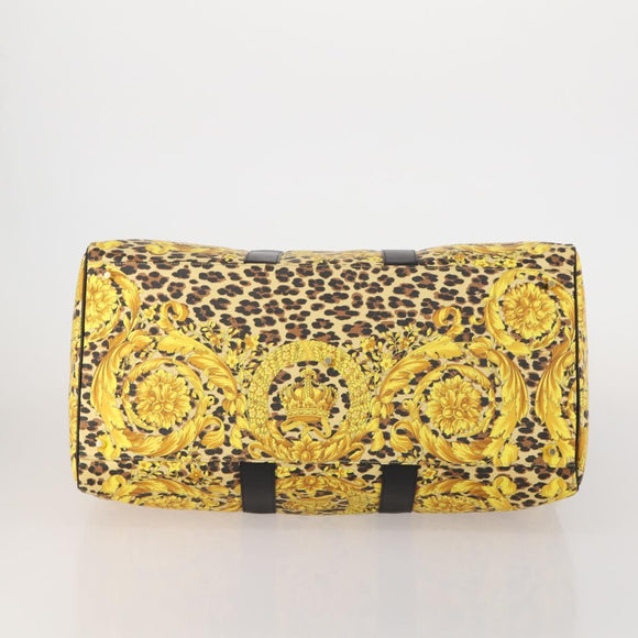 Gianni Versace Boston Bag PVC Canvas 2way Yellow Gold Auth 187294
