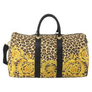 Gianni Versace Boston Bag PVC Canvas 2way Yellow Gold Auth 187294-2