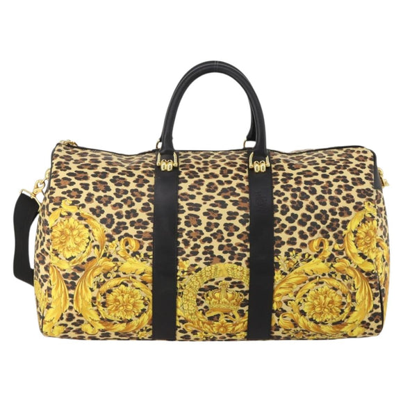 Gianni Versace Boston Bag PVC Canvas 2way Yellow Gold Auth 187294