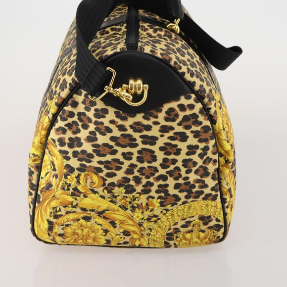 Gianni Versace Boston Bag PVC Canvas 2way Yellow Gold Auth 187294