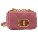 Christian Dior Chain Caro Canage Shoulder Bag Lamb Skin Pink Gold Auth 187297SAM-1