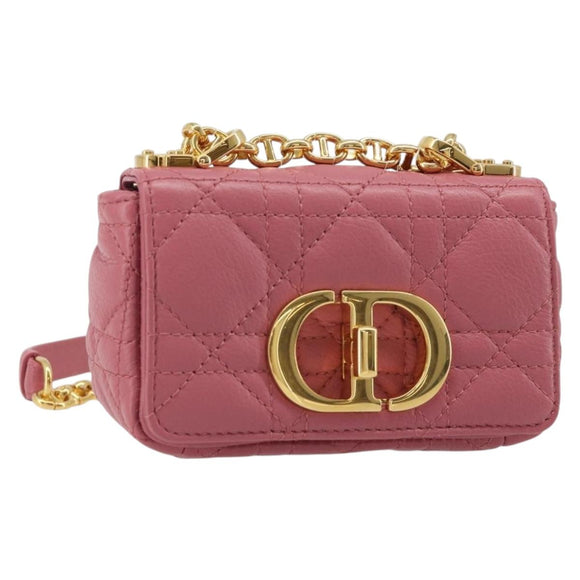 Christian Dior Chain Caro Canage Shoulder Bag Lamb Skin Pink Gold Auth 187297SAM