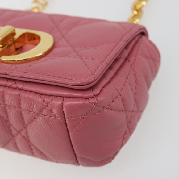 Christian Dior Chain Caro Canage Shoulder Bag Lamb Skin Pink Gold Auth 187297SAM