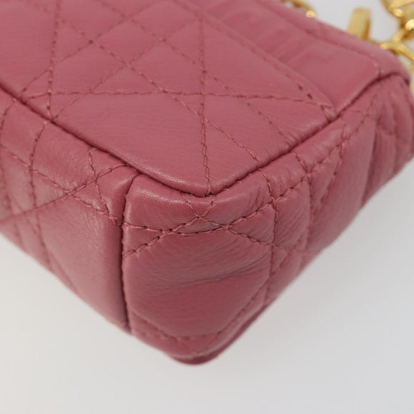 Christian Dior Chain Caro Canage Shoulder Bag Lamb Skin Pink Gold Auth 187297SAM