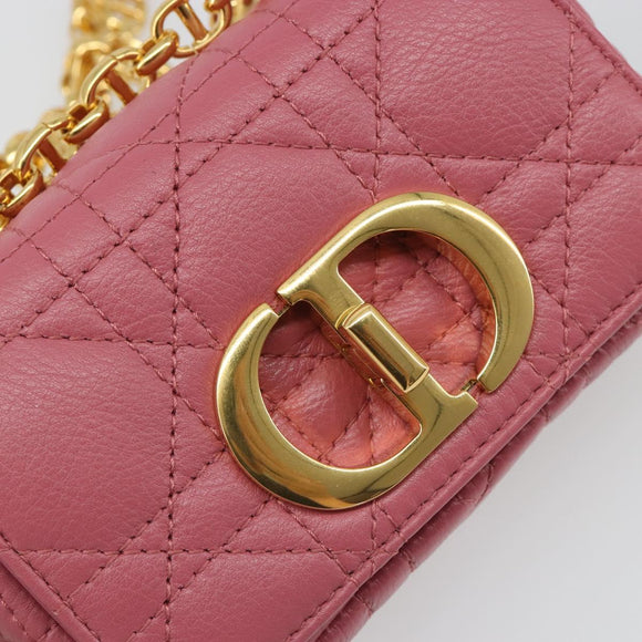 Christian Dior Chain Caro Canage Shoulder Bag Lamb Skin Pink Gold Auth 187297SAM