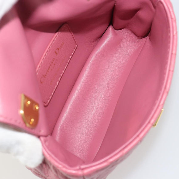 Christian Dior Chain Caro Canage Shoulder Bag Lamb Skin Pink Gold Auth 187297SAM