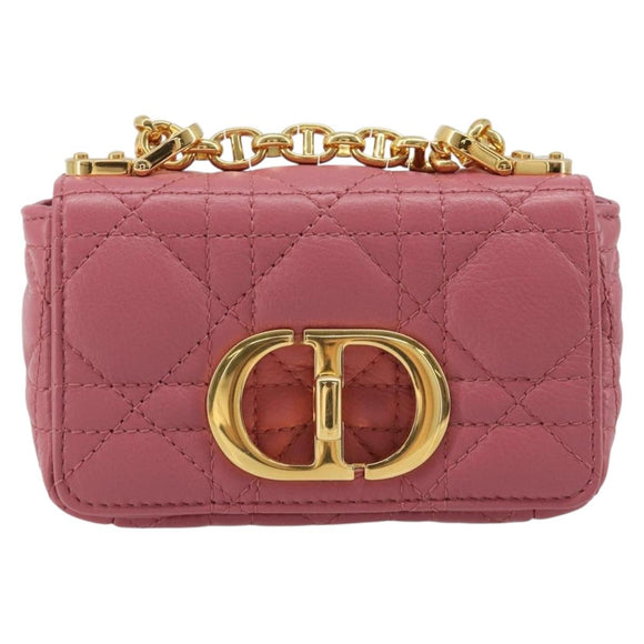 Christian Dior Chain Caro Canage Shoulder Bag Lamb Skin Pink Gold Auth 187297SAM