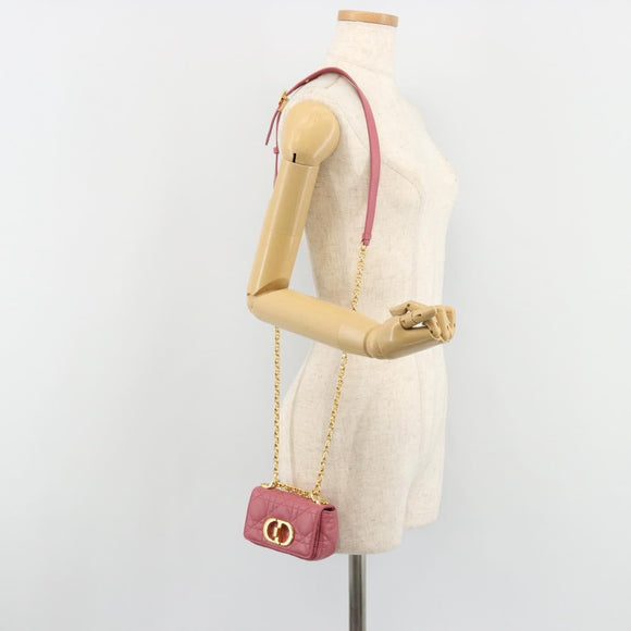 Christian Dior Chain Caro Canage Shoulder Bag Lamb Skin Pink Gold Auth 187297SAM