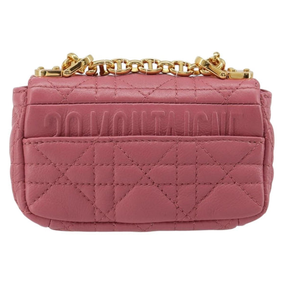Christian Dior Chain Caro Canage Shoulder Bag Lamb Skin Pink Gold Auth 187297SAM