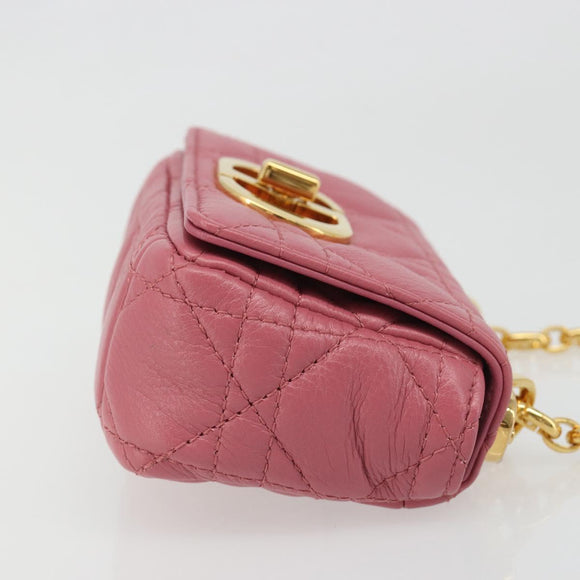 Christian Dior Chain Caro Canage Shoulder Bag Lamb Skin Pink Gold Auth 187297SAM