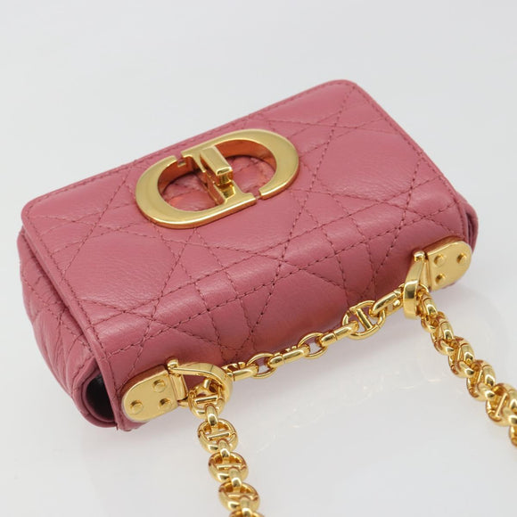 Christian Dior Chain Caro Canage Shoulder Bag Lamb Skin Pink Gold Auth 187297SAM