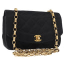 CHANEL Matelasse Chain Shoulder Bag Satin Black Gold CC Auth 187299V-1