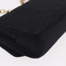 CHANEL Matelasse Chain Shoulder Bag Satin Black Gold CC Auth 187299V-15